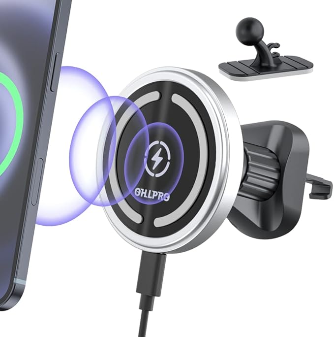 Magnetic Wireless Car Charger Compatible with MagSafe Car Charger Mount, 360° Adjustable Auto Alignment Air Vent Mount for iPhone 13/13 Pro/13 Pro Max/13 Mini/iPhone 12/12 Pro/12 Pro Max,(Silver)