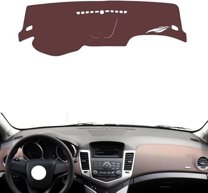 Leather Dashboard Cover Compatible with Chevy Classic Cruze (Storage Box 2009-2015,Dash Board Cover mat Anti-Slip Sun-Proof and dust-Proof(Brown)