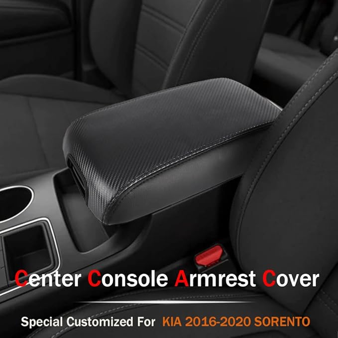 LEXLEY Center Console Pad Armrest Box Cover Waterproof Anti-Scratch Leather Protector Covers For Kia 2016-2020 Sorento-Carbon fiber