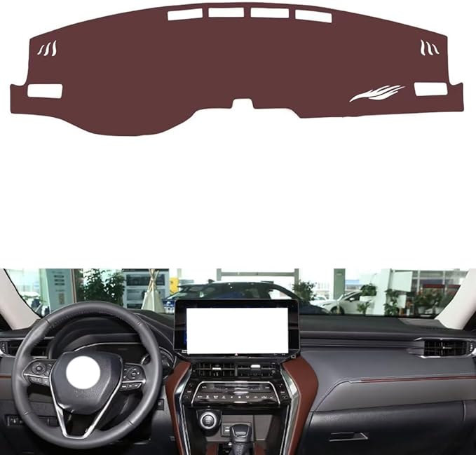Leather Dashboard Cover Compatible with Toyota Venza（NO HUD） 2022-2024,Dash Board Cover mat Anti-Slip Sun-Proof and dust-Proof(Brown)