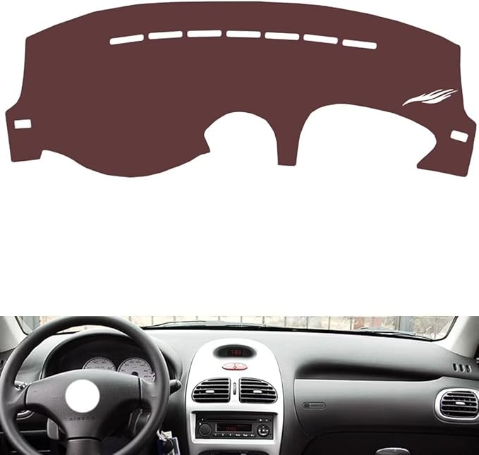 Leather Dashboard Cover Compatible with Peugeot 206,Dash Board Cover mat Anti-Slip Sun-Proof and dust-Proof(Brown)