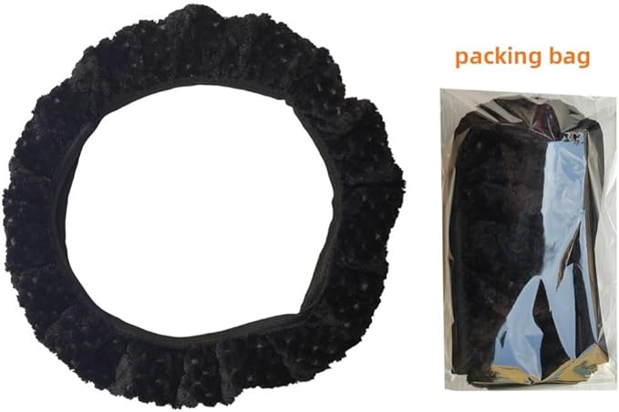 15 Inch Soft Dot Plush Steering Wheel Cover Anti-Slip Comfortable Winter Grip Universal Fit for Most Car Truck Vehicle SUV (Black)
