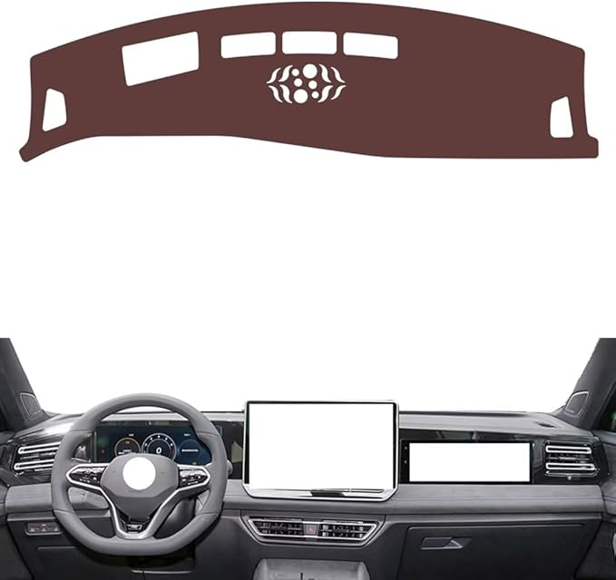 Leather Dashboard Cover Compatible with VW tiguan L PRO (HUD) 2024,Dash Board Cover mat Anti-Slip Sun-Proof and dust-Proof(Brown)