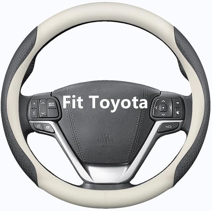 HAOTULE Nappa Leather Slim Stylish Steering Wheel Cover,for Toyota Steering Wheel Cover Interior Conversion (White)