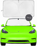 Kinder Fluff Windshield Sunshade for Tesla 3 & Y | Patented Car Sun Protection - Certified 99% UVR Block - Cool Car Interior | Foldable Sun Visor Cover | Automotive Accessories for Summer