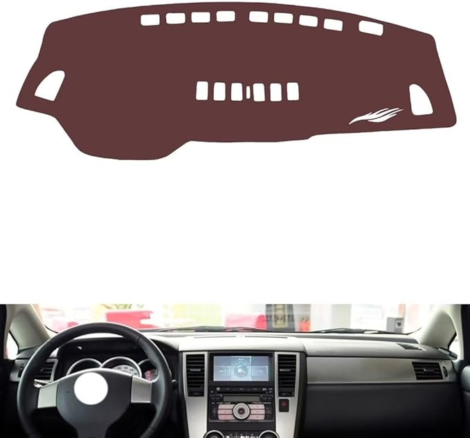 Leather Dashboard Cover Compatible with Nissan Tiida（Sensor） 2005-2008,Dash Board Cover mat Anti-Slip Sun-Proof and dust-Proof(Brown)