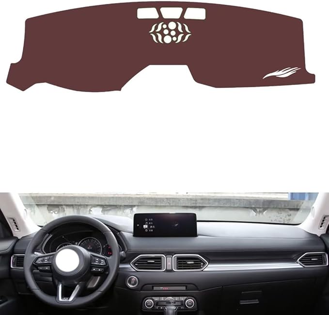 Leather Dashboard Cover Compatible with Mazda CX-5（NO HUD） 2022-2025,Dash Board Cover mat Anti-Slip Sun-Proof and dust-Proof(Brown)