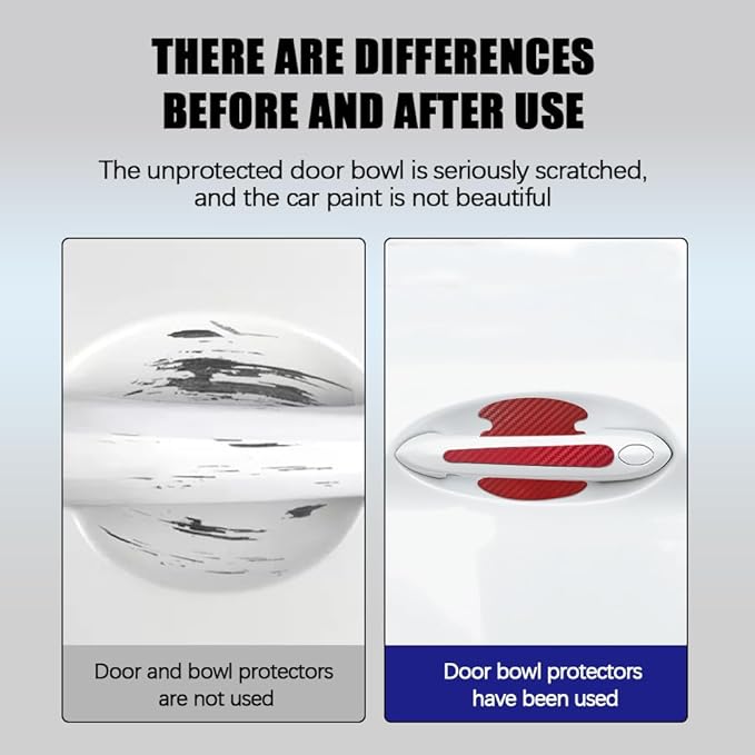 8PCS Car Door Handle Scratch Protectors, Carbon Fiber Car Door Handle Bowl Sticker, Universal Door Handle Protective Film for Most Cars (Red)