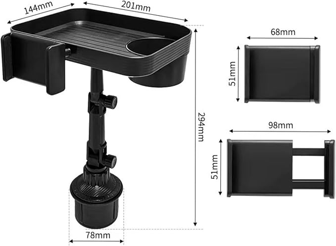 Detachable Car Cup Holder Tray with Food Tray, 360° Rotation - Multi-Purpose, Expandable Organizer and Accessories
