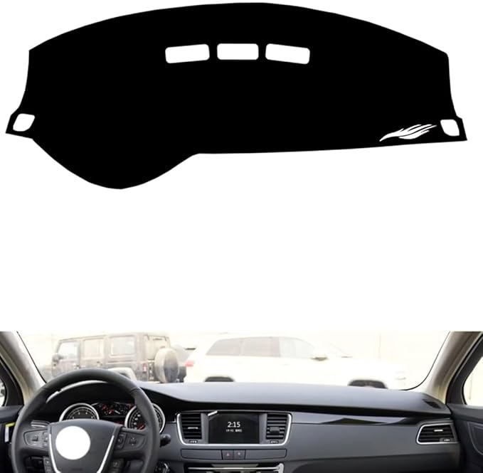 leather dashboard cover Compatible with Peugeot 508（NO HUD），dash cover（black）
