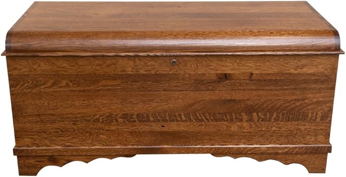 Rustic Red Door Co. Cedar Hope Chest with Waterfall Top, Amish Made Wooden Storage Trunk Box for Bedroom, Blanket, Clothes, Anti-Slam Hinges and Lock, 46", Rustic Quartersawn Oak Wood, Asbury Stain
