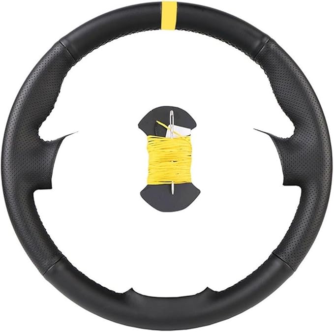 Custom Microfiber Leather Steering Wheel Cover fit for 1998-2005 206, 206 SW, 206 CC - Slip-On Design(B-Yellow thread)