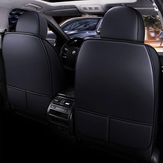 Niscarda Custom Front Car Seat Cover for Volkswagen Taos 2022-2024, Breathable Leather Seat Cushion with Storage Pocket Airbag Compatible (Black and Coffee, Front Pair)