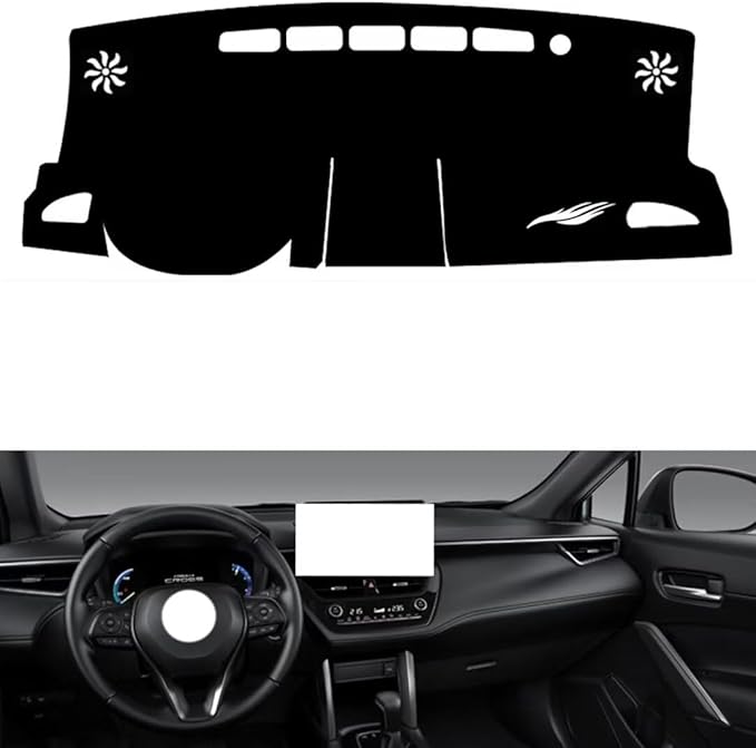 leather dashboard cover Compatible with Toyota Corolla Cross （NO HUD），dash cover（black）