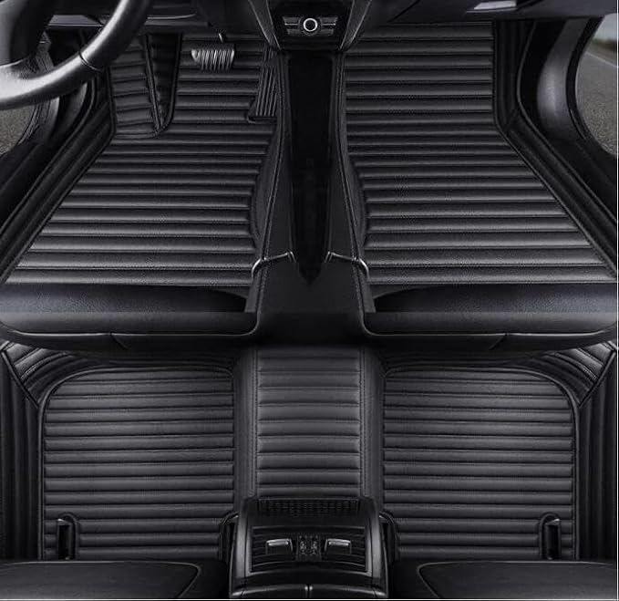 Custom Leather Car Mats, Vehicle-Specific Fit All-Weather Floor Mats, 100% Waterproof Anti-Slip Durable Protection for SUV Truck Sedan, Precision Tailored Protection (Black Horizontal bar)