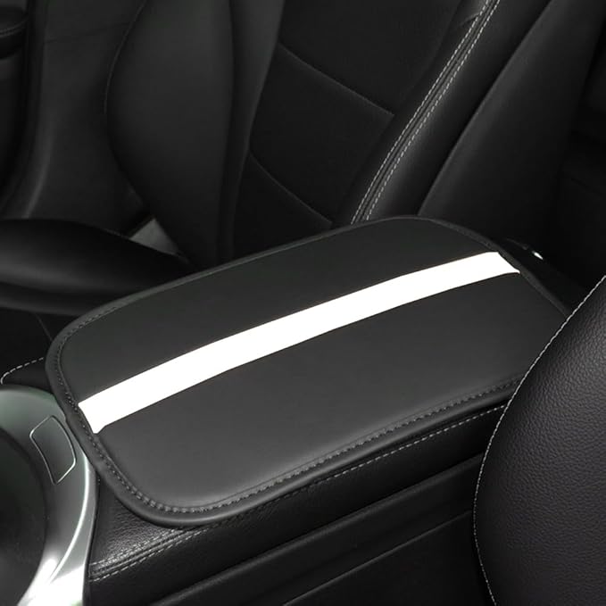 Car Armrest Seat Box Mat, PU Leather Center Console Cover, Universal Waterproof Car Interior Accessories, Arm Rest Box Protector Cushion Pad for Most Vehicle (White)