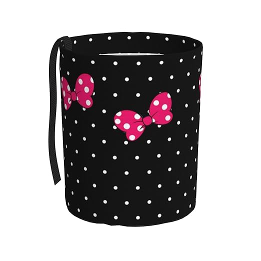 Cute Black Dots Pink Bow Car Trash Can Garbage Cans Foldable,Small Hanging Car Organizer Storage Bag Leak Proof, Auto Back Seat Trash Bin Universal for Truck, SUV, Outdoor Travel