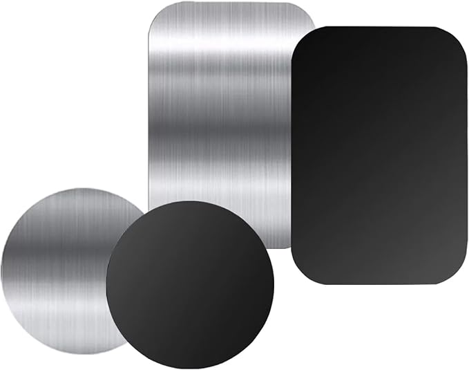 Adhesive Thin Metal Plates(Compatible with Magnetic Mounts),4 Piece Metal Plates for Phone Case for Car.(2 Rectangle and 2 Round) S-07N(Black+Silver)