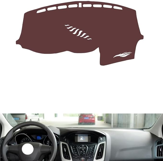 Leather Dashboard Cover Compatible with Ford New Focus (Speakers) 2012-2018,Dash Board Cover mat Anti-Slip Sun-Proof and dust-Proof(Brown)
