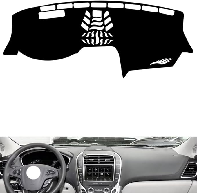 Leather Dashboard Cover Compatible with Lincoln MKX（Warning Light） 2016-2018，Dash Cover（Black）