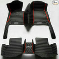 Custom Car Floor Mats Fit 96% Car Model Luxury Leather Waterproof Anti-Skid Full Coverage Liner Front Rear Mat/Set (Black Red Stripe)