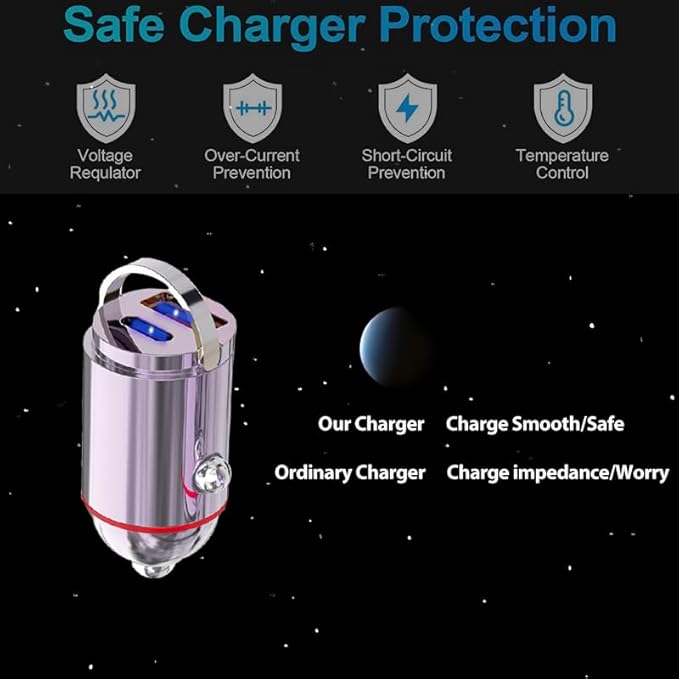 USB Car Charger Adapter Fast Charging PD45W+QC3.0 Dual Port Cigarette Lighter Charger for iPhone 16/15/14/13/12/11/Pro Max, iPad, Samsung Galaxy S25 S24/S23/S22/S21, Pixel, Android - Purple