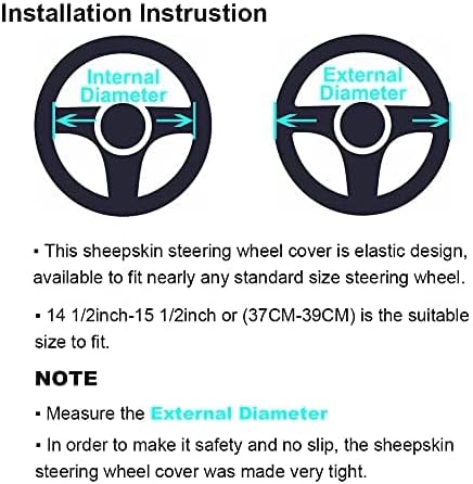 Soft Fluffy Plush Sheepskin Car Steering Wheel Cover, Fuzzy Fur Protector for Universal Car 14 1/2inch-15 1/2inch, Anti-Slip Comforting Auto Accessories (Misty Grey)