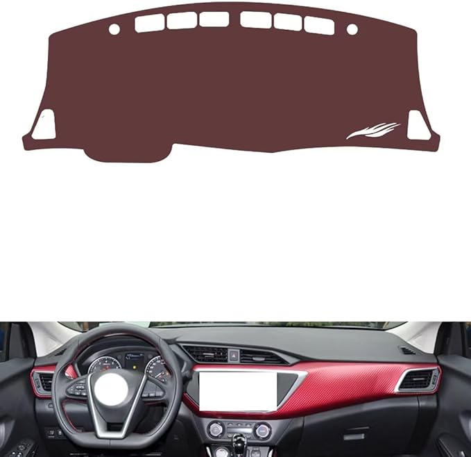 Leather Dashboard Cover Compatible with Nissan Lannia 2016-2021,Dash Board Cover mat Anti-Slip Sun-Proof and dust-Proof(Brown)