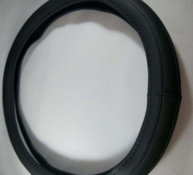 Jdragon Full Black PU Leather Great Comfort Slip-On Steering Wheel Cover 14.25-15" Diameter