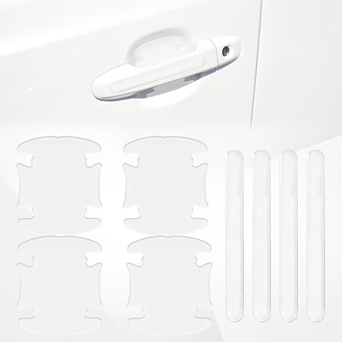 8PCS Waterproof Car Door Handle and Rear View Mirror Scratch Protector Sticker, Transparency Anti-Scratches Cup Protector, Non-Marking Car Door Protector, Universal for Most Car (Transparent)