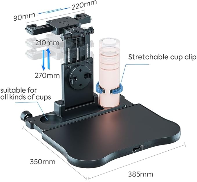 Foldable Travel Tray for Rear Passenger Seat, Car Food Trays for Eating, Car Desk for Laptop Working on The Road with Non-Slip Mat