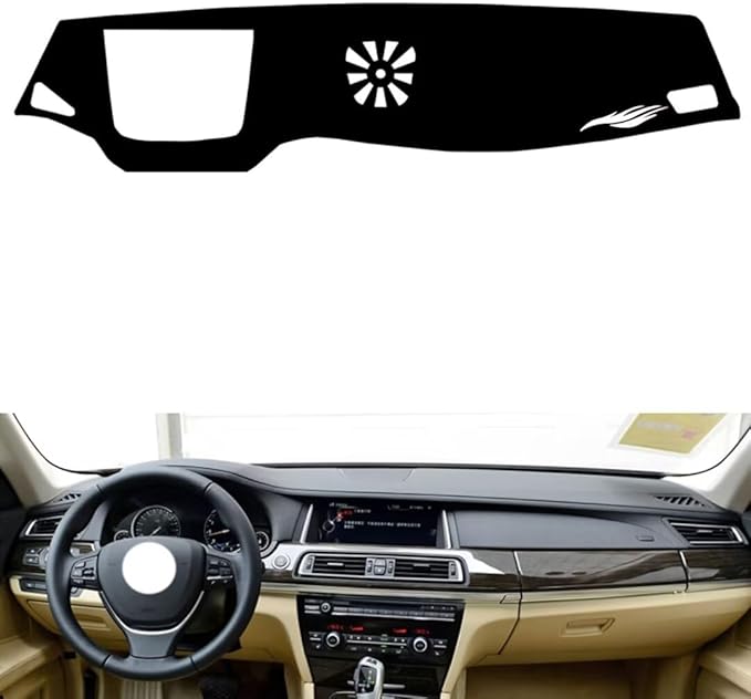 leather dashboard cover Compatible with BMW 7 series（HUD） 2009-2014，dash cover（black）