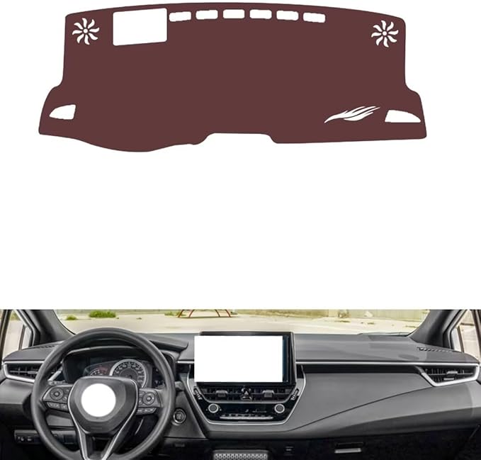 Leather Dashboard Cover Compatible with Toyota Corolla （Horizontal Screen、HUD） 2019-2023,Dash Board Cover mat Anti-Slip Sun-Proof and dust-Proof(Brown)