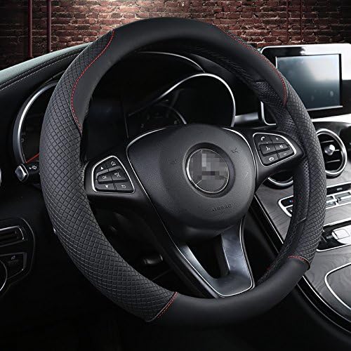 Non-Slip Black Anti-Friction Leather Auto Car Steering Wheel Cover for Diameter 38cm(Pure Black)