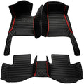 Custom Personalized Floor Mats for Cars，Luxury Full Coverage All Weather Car Floor Mats，Anti-Slip Leather Car Mat Set ，Custom Floor Mats for 99% of Cars, Trucks & SUVs (Black Red 1)