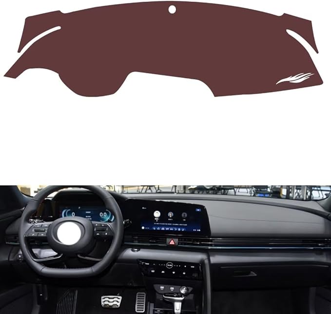 Leather Dashboard Cover Compatible with HyundaiHyundai Elantra 2021-2024,Dash Board Cover mat Anti-Slip Sun-Proof and dust-Proof(Brown)