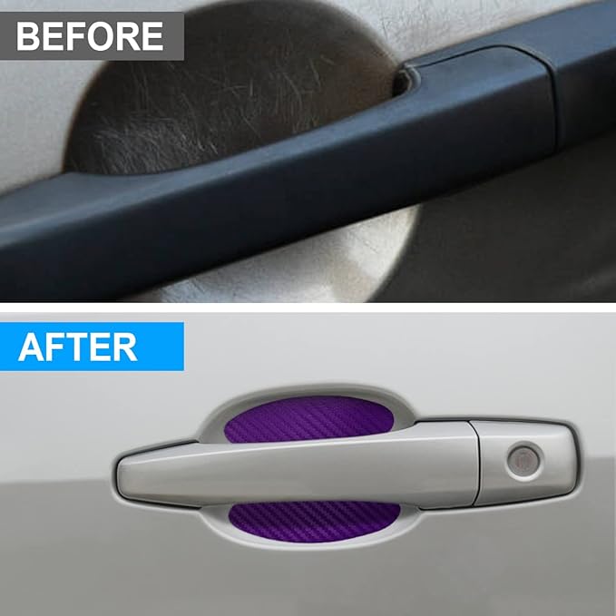 4PCS Car Handle Cup Stickers, Carbon Fiber Scratch Auto Door Protective Film, Non-Marking Car Bowl Protector, Universal Paint Cover Guard for Most Cars, SUV, Van (Purple)