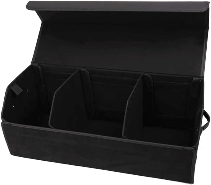 Venotxvi Car Organizers for Trunk for Suv Sedan, Leather Storage Box,Extra Large,Magnetic Lid,Collapsible and Adjustable, Collapsible Suede velvet， Black