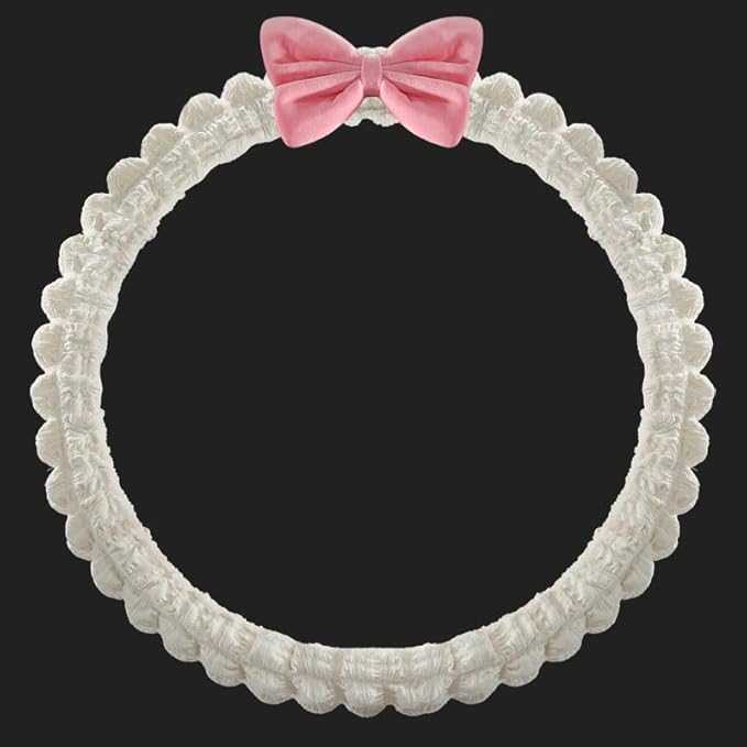 Cute Cartoon Anti-Slip Car Steering Wheel Cover - Puff Bowknot Style for Women & Girls, Universal Fit Auto Handlebar Cover, Fun Car Interior Accessories Gifts for Sister (Pink)
