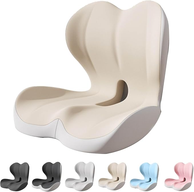 Back and Seat Cushion, Car Seat Cushion, Soothe+ Cushion, Memory Foam L-Shaped Integrated Seat Cushions Lumbar & Lower Back Support for Office Chair, Car (Beige-C)