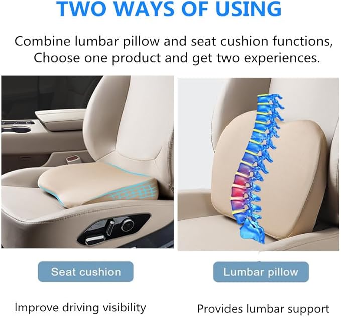 Car Seat Cushion for Driving,Car Booster Seat Cushion for Short Drivers,Portable Driver Seat Cushion to Raise Height 3.5 in,Office Chair Back Support Pillow for Lower Back Pain Relief