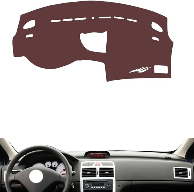 Leather Dashboard Cover Compatible with Peugeot 307,Dash Board Cover mat Anti-Slip Sun-Proof and dust-Proof(Brown)