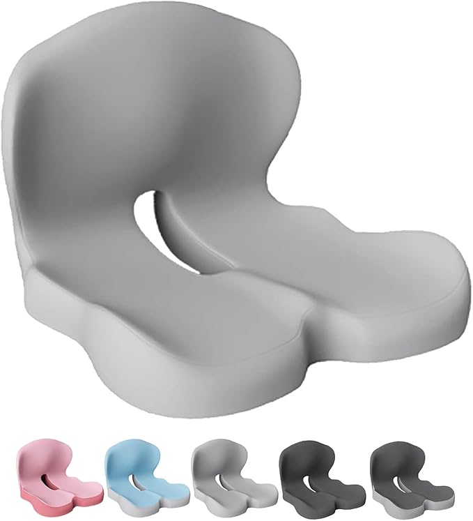 Soothe and Seat Cushion, Back and Seat Cushion for Back Pressure Relief, Ergonomic Non Slip Memory Foam Seat Skin Sciatica Pad Cushions for Car,Truck, Desk,Gaming Chair (Comfort-Light Gray)