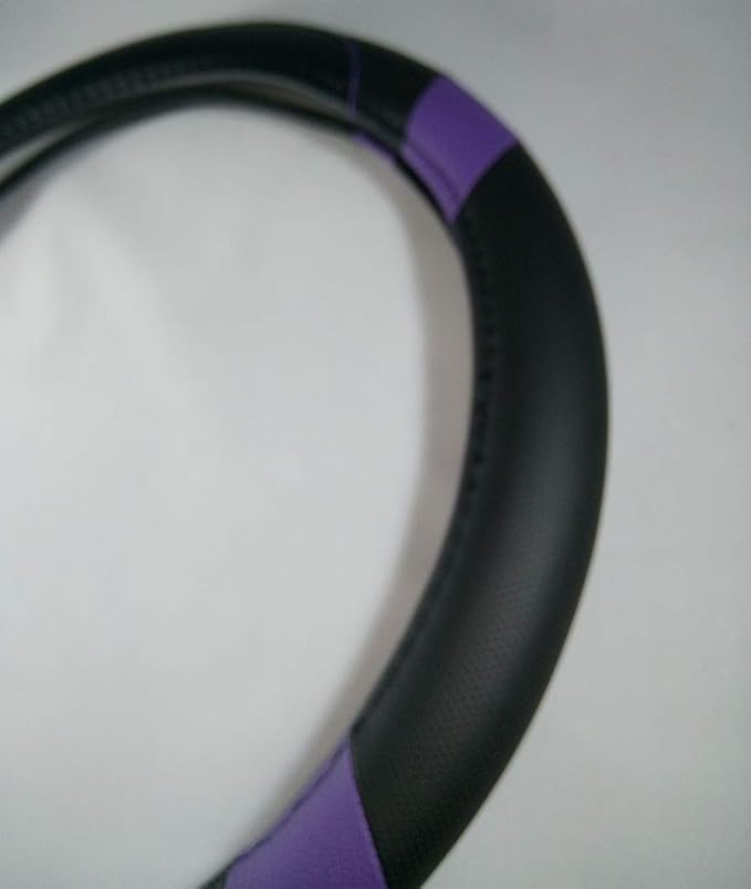 Jdragon Black & Purple PU Leather Best Grip Slip-On Steering Wheel Cover 14.25-15" Diameter