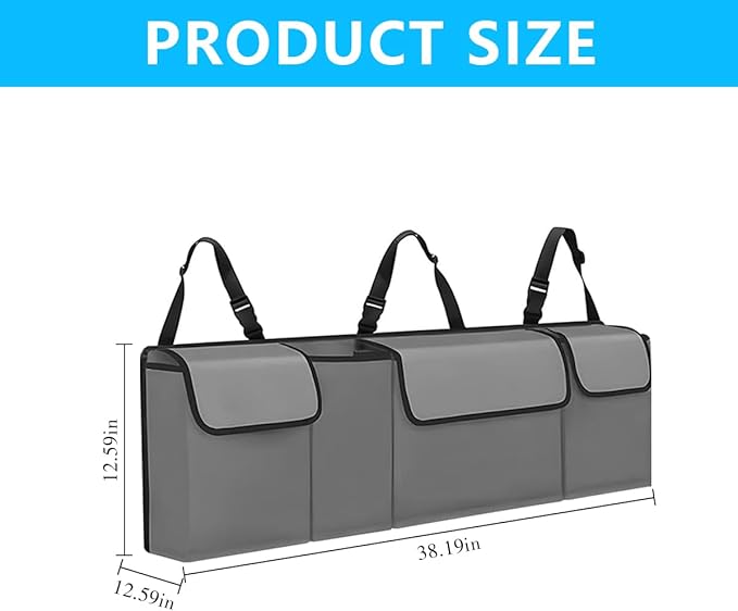 Car Trunk Organizer, Collapsible Large Capacity Auto Backseat Hanging Storage Bag with Adjustable Strap & 4 Pockets, Space Saving Car Back Seat Cargo Bag, Universal for Vehicles (Gray)