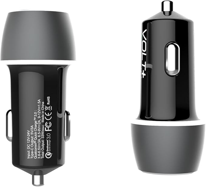 PRO 33 Watt Car Kit Compatible with BlackBerry KEY2 Plus Data, Durable Quick Adaptive Fast Charging Dual USB-C/MicroUSB Long 4ft Cables
