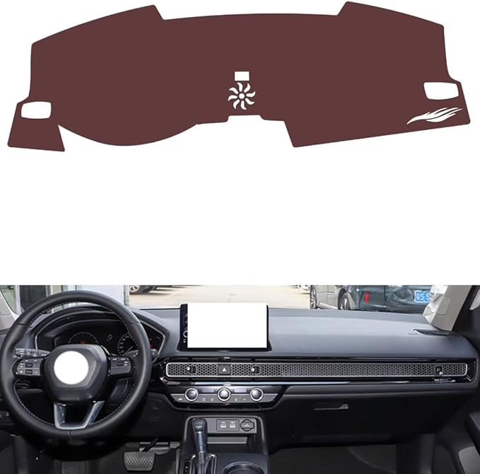 Leather Dashboard Cover Compatible with Honda Civic 2022-2023,Dash Board Cover mat Anti-Slip Sun-Proof and dust-Proof(Brown)