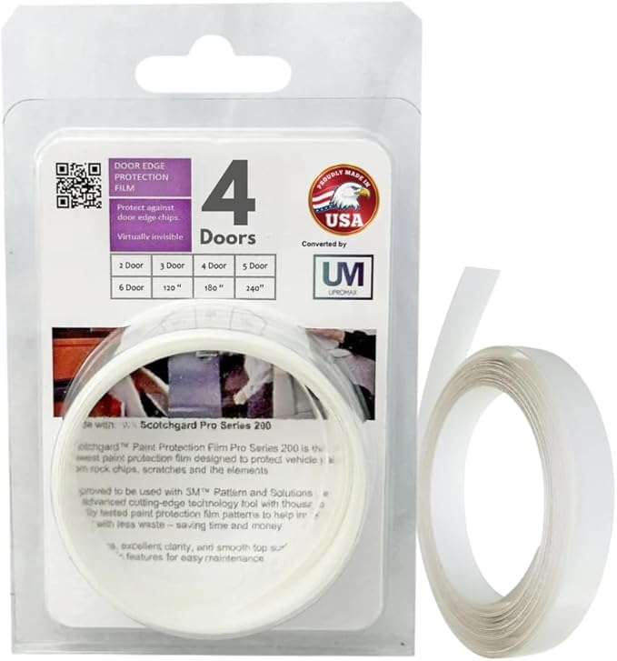 Door Edge Paint Protection Film, Car Door Handle Cup, Scotch Guard, Mini Knife, Squeege Cloth PPF Precut, Universal Fit, Protector, Upromax SelfHealing Scratch (Door Edge/Clear/4-Doors)