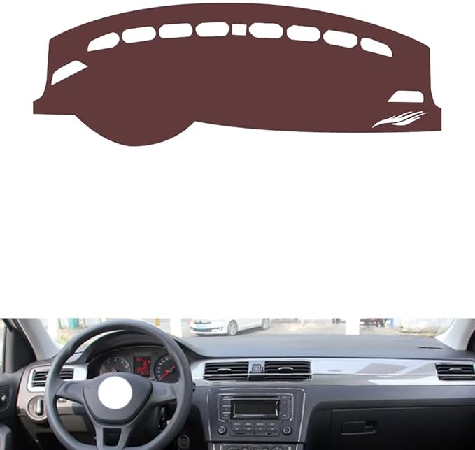 Leather Dashboard Cover Compatible with VW Santana 2013-2021,Dash Board Cover mat Anti-Slip Sun-Proof and dust-Proof(Brown)