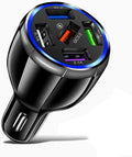 Car Charger Adapter, 5 Port QC3.0 Fast Charging Car Cigarette Lighter USB Charger, Compatible with iPhone, Android, Samsung, iPad Pro, and More (Black)